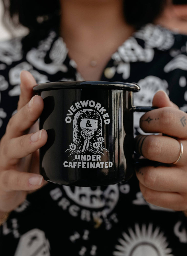 Enamel Mug - Over Worked Under Caffeinated