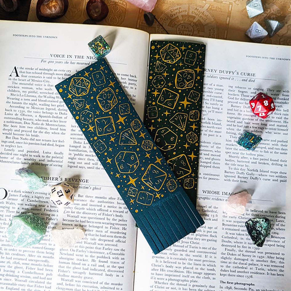 Dice Bookmark: Vegan Leather & Gold Foil - Textured Blue