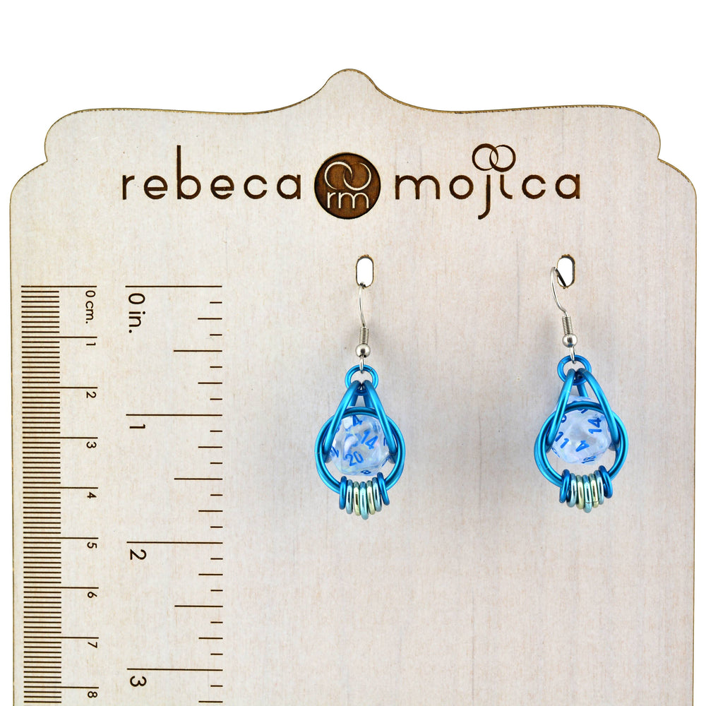 Chainmaille D20 Earrings - Clear Blue Shimmer