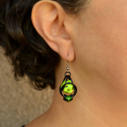Chainmaille D20 Earrings - Neon Green Black