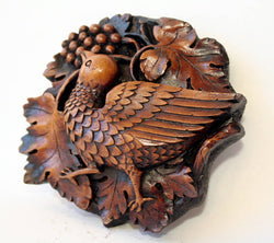 Reproduction Medieval Carving - Bird Pecking Grapes
