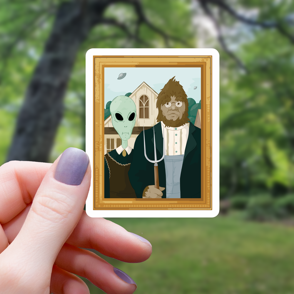 Vinyl Sticker - Alien and Yeti Funny Retro