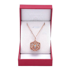 Dragon's Eye D20 Necklace - Rose Gold w/Blue Gems