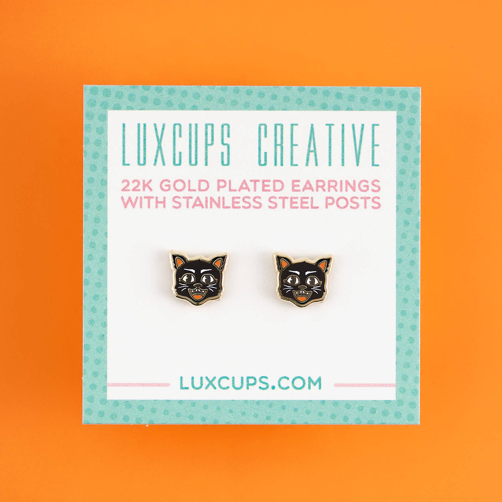 Enamel Earrings - Black Cat