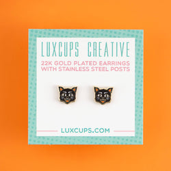 Enamel Earrings - Black Cat