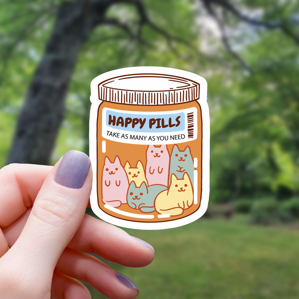 Vinyl Sticker - Happy Pill Cat Bottle
