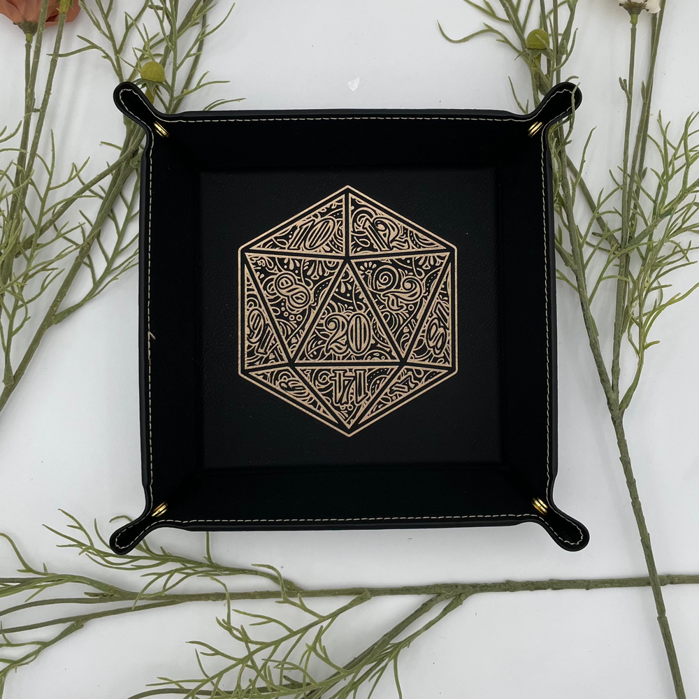 Vegan Leather Dice Tray - Gilded D20
