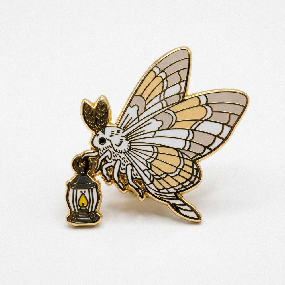 Enamel Pin - Moth And Lamp (Gold & White Variant)