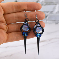 Chainmaille D20 Earrings - Black Gunmetal Spike