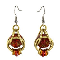 Chainmaille D20 Earrings - Red Glitter Gold