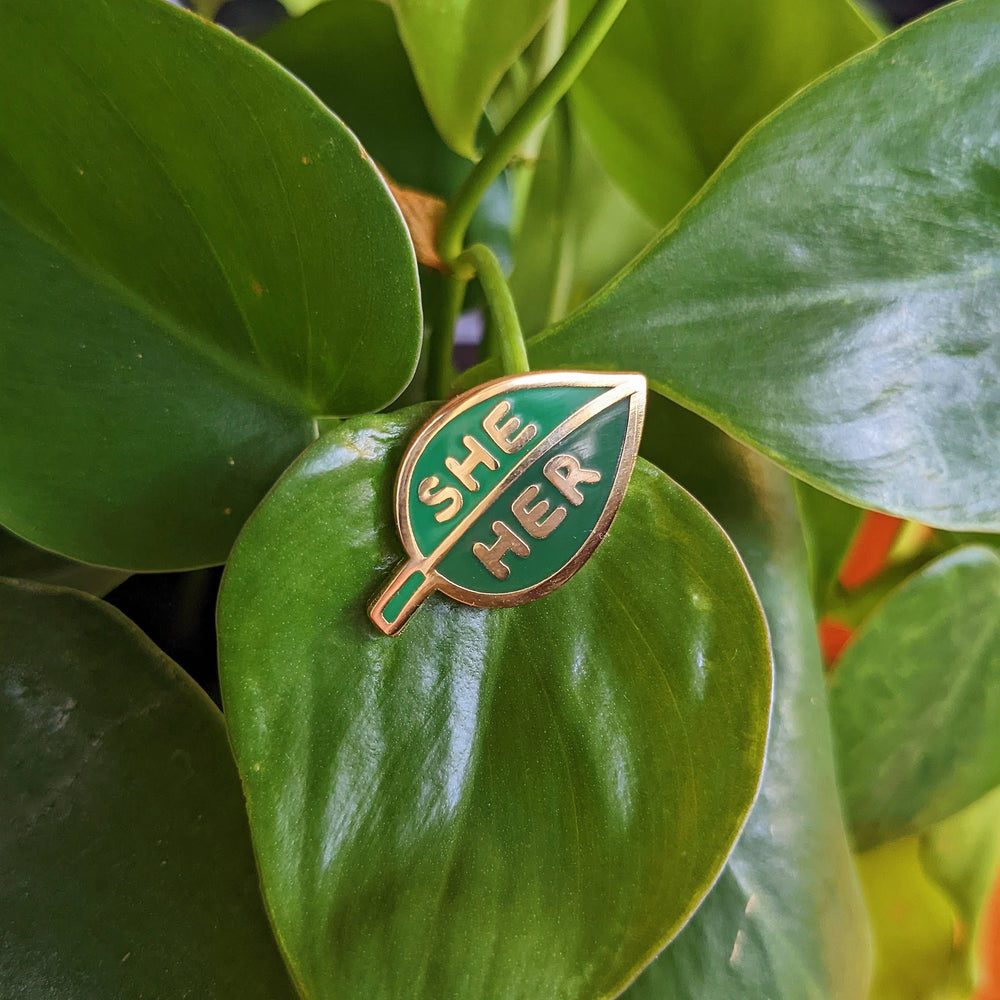 Enamel Pin - Pronoun Leaf (She/Her)