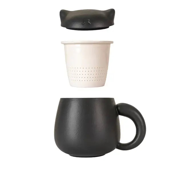 Mug with Infuser and Lid - Black Cat