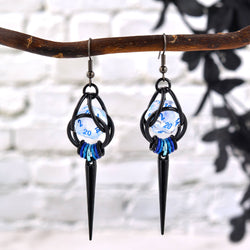 Chainmaille D20 Earrings - Black Gunmetal Spike