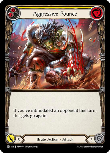 Aggressive Pounce (Yellow) (Rainbow Foil) [PEN010] (Compendium of Rathe)  Rainbow Foil