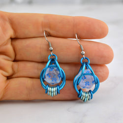 Chainmaille D20 Earrings - Clear Blue Shimmer