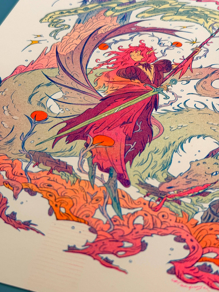 Riso Print - Dragon Warrior
