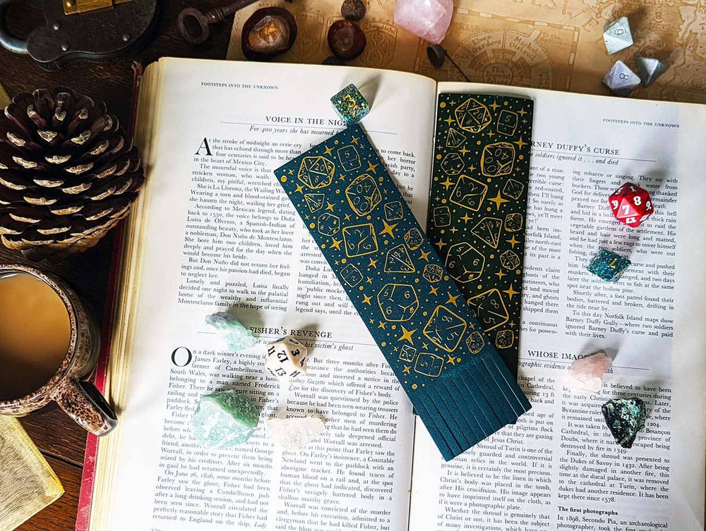 Dice Bookmark: Vegan Leather & Gold Foil - Textured Blue