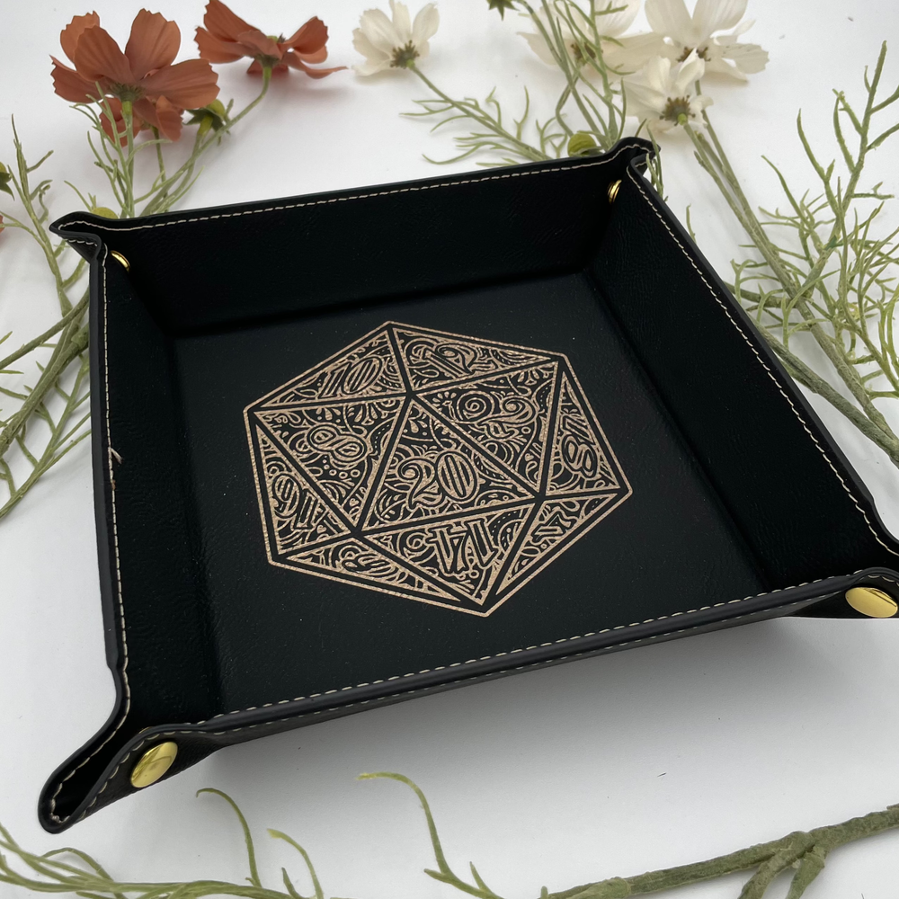 Vegan Leather Dice Tray - Gilded D20