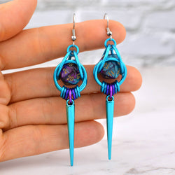 Chainmaille D20 Earrings - Purple & Turquoise Spike