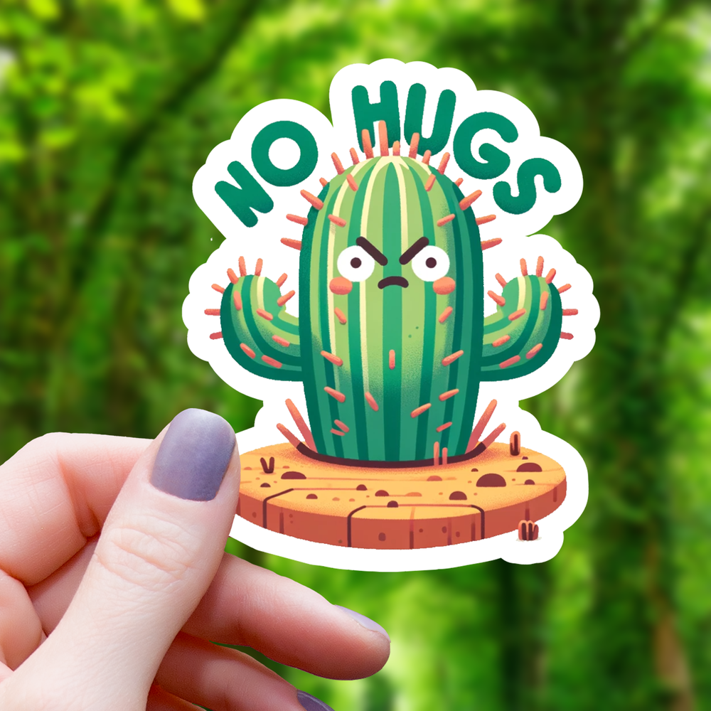 Vinyl Sticker - No Hugs Angry Cactus