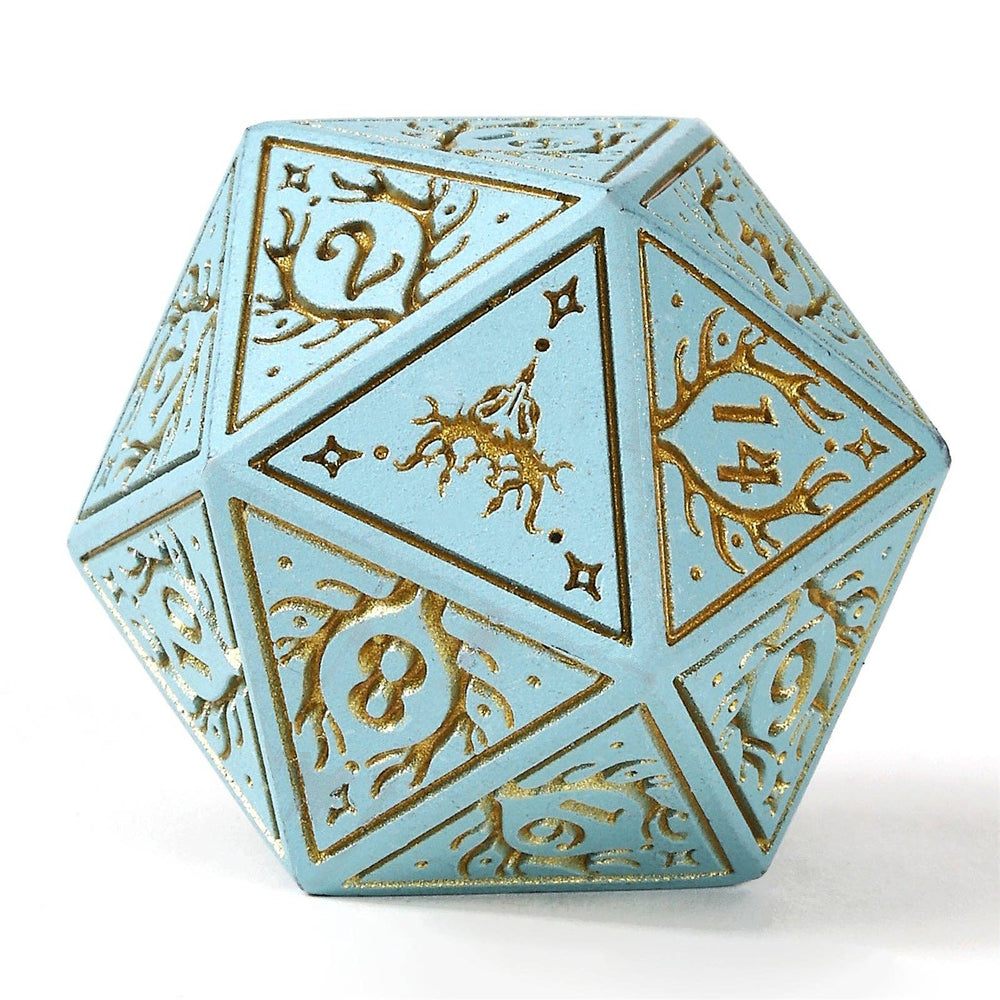 Metal RPG Dice Set - Druid Pale Cyan & Gold