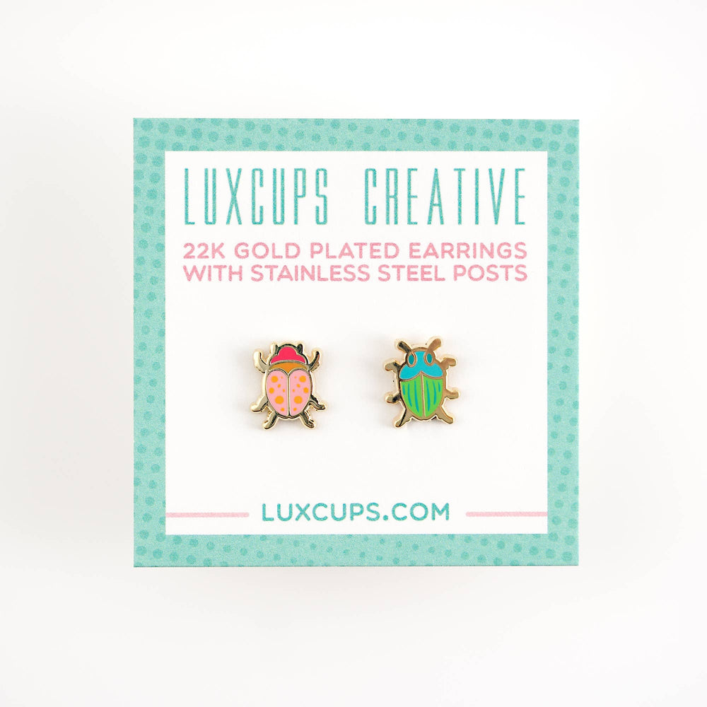 Enamel Earrings - Beetle
