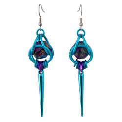 Chainmaille D20 Earrings - Purple & Turquoise Spike