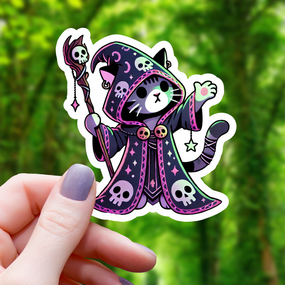 Vinyl Sticker - Pink Cat Necromancer