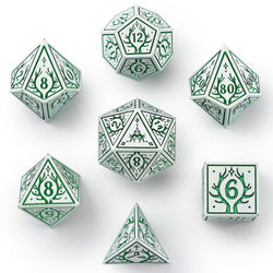 Metal RPG Dice set - Druid Class (White w/Green)