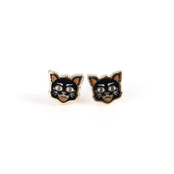 Enamel Earrings - Black Cat