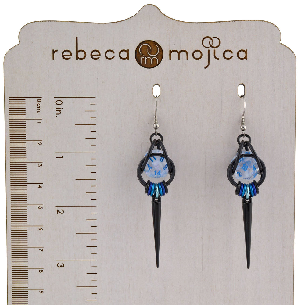 Chainmaille D20 Earrings - Black Gunmetal Spike