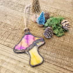 Stained Glass Ornament - Mushroom: Red