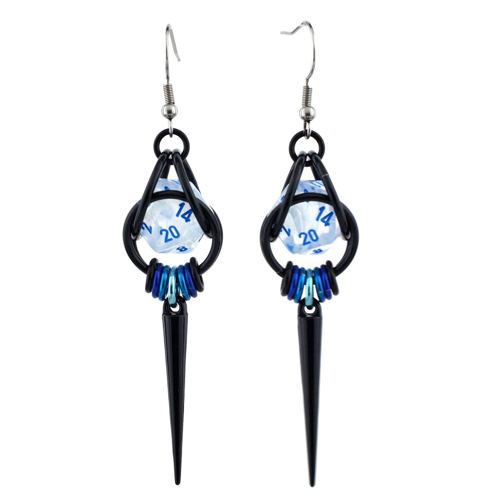 Chainmaille D20 Earrings - Black Gunmetal Spike