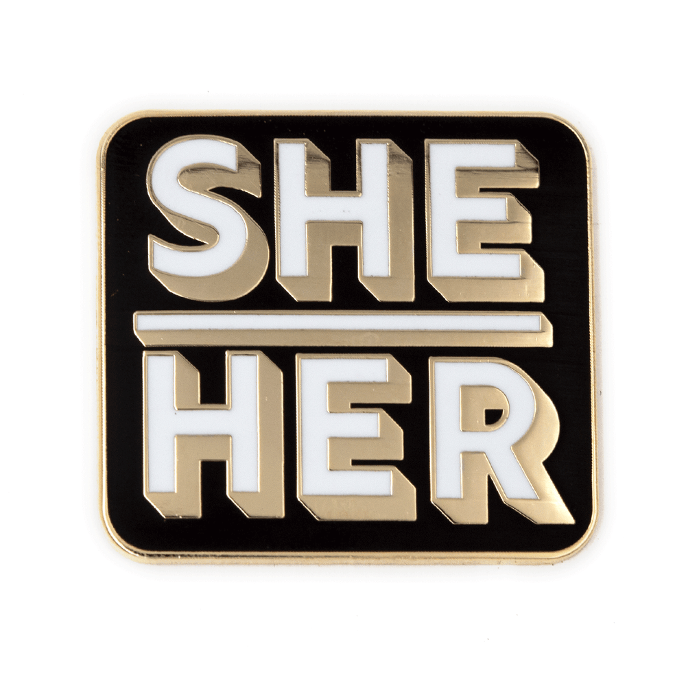 She Her Pronouns Block Enamel Pin