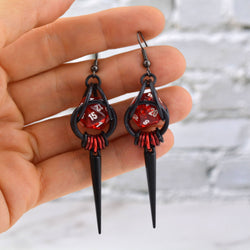 Chainmaille D20 Earrings - Red & Black Spike