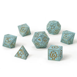 Metal RPG Dice Set - Druid Pale Cyan & Gold