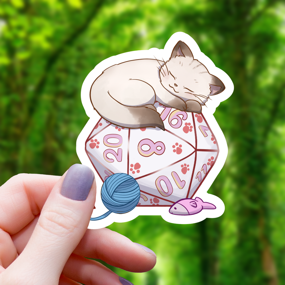 Vinyl Sticker - Cat on D20