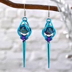Chainmaille D20 Earrings - Purple & Turquoise Spike