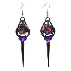 Chainmaille D20 Earrings - Purple Goth Spike