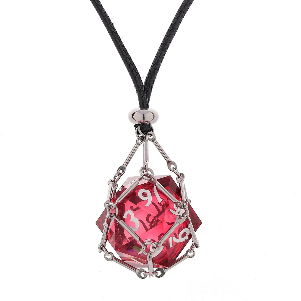Mysticage Dice Necklace with D20 - Black Leather Chain