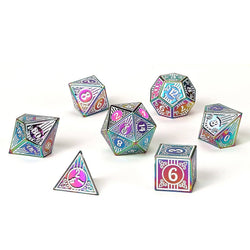 Metal RPG Dice Set - Bard Rainbow & White