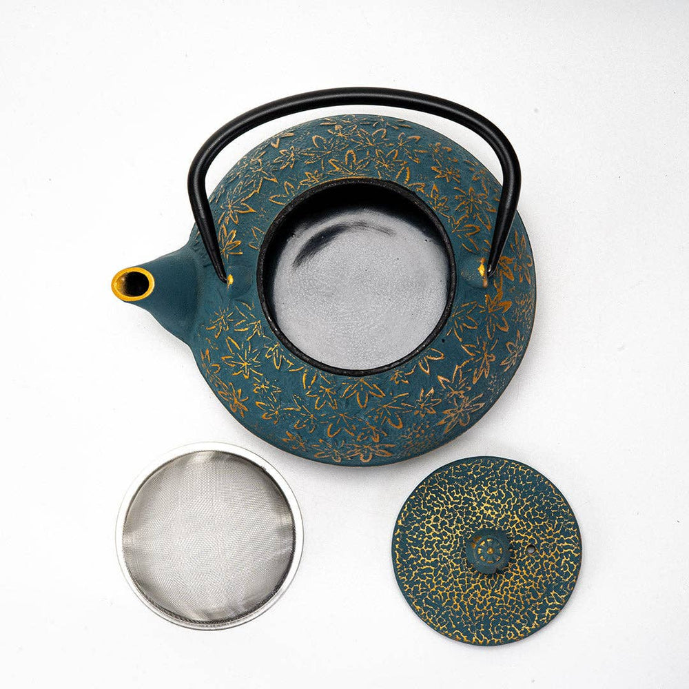 Tea Kettle - Turquoise Maple Leaves