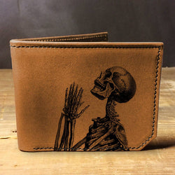 Leather Wallet - Praying Skeleton (Gray)