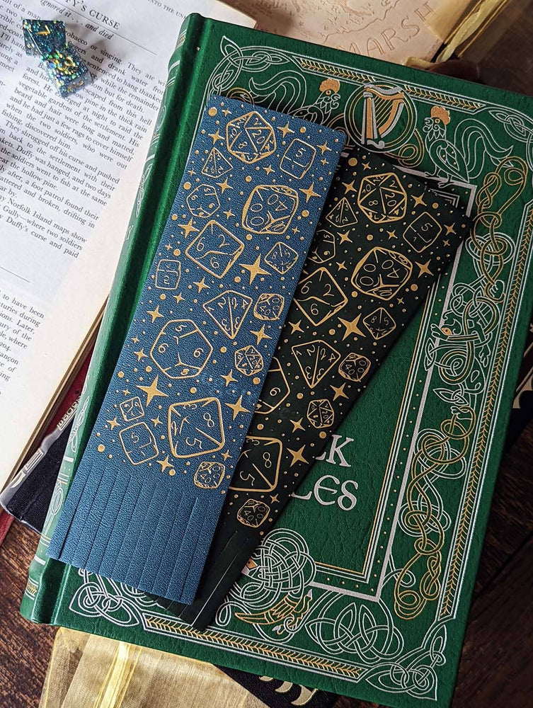 Dice Bookmark: Vegan Leather & Gold Foil - Textured Blue