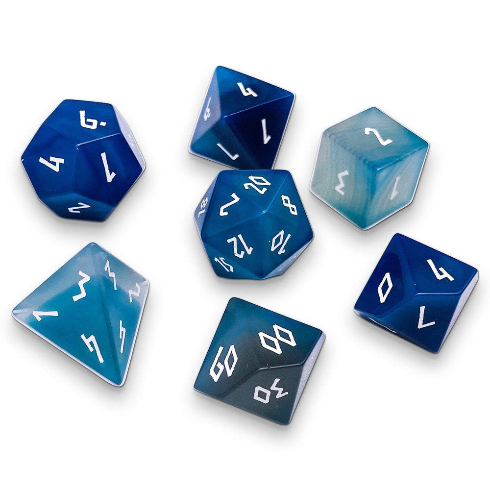 Gemstone RPG Dice Set - Blue Striped Agate (7-Piece)