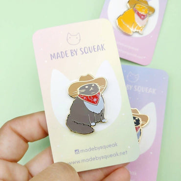Cowboy Cat Enamel Pin - Meowdy: Grey/White