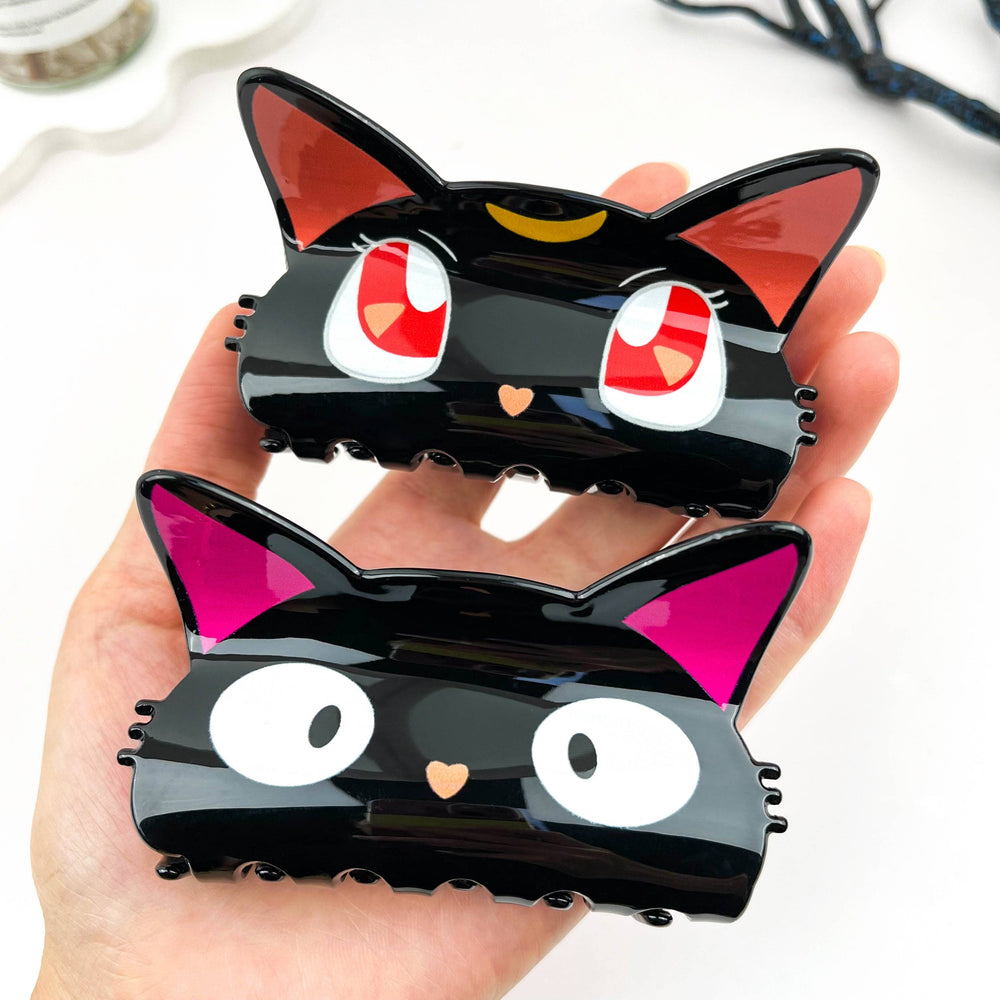 Hair Clip - Moon Cat: Black