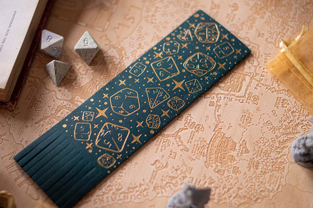 Dice Bookmark: Vegan Leather & Gold Foil - Textured Blue