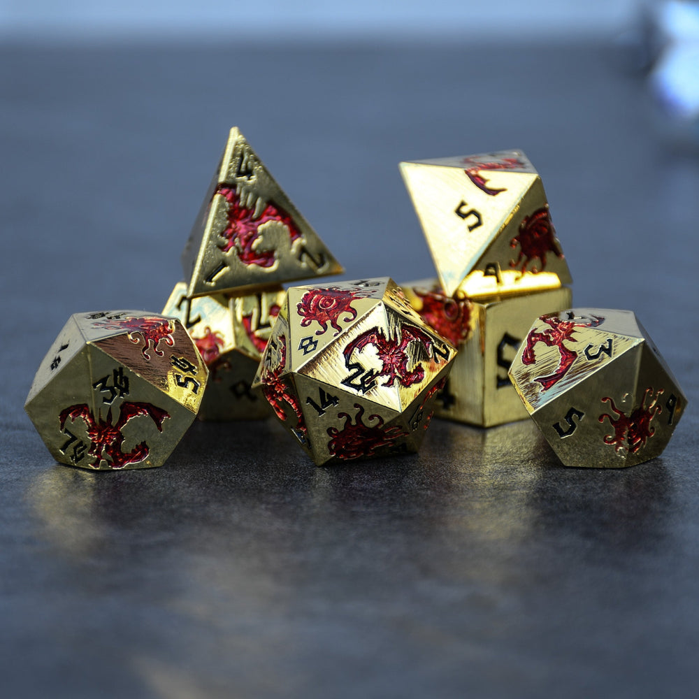 RPG Metal Dice Set - Monster Manual (Gold & Red)
