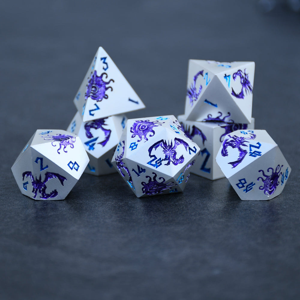 RPG Metal Dice Set - Monster Manual (Silver & Purple)